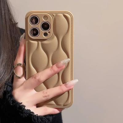 Luxuriöse 3D-Telefonhülle mit welliger Textur und einfarbiger Farbe für iPhone 11 12 13 14 15 Pro Max Plus, weiche stoßfeste Silikon-Stoßstangenrückseite
