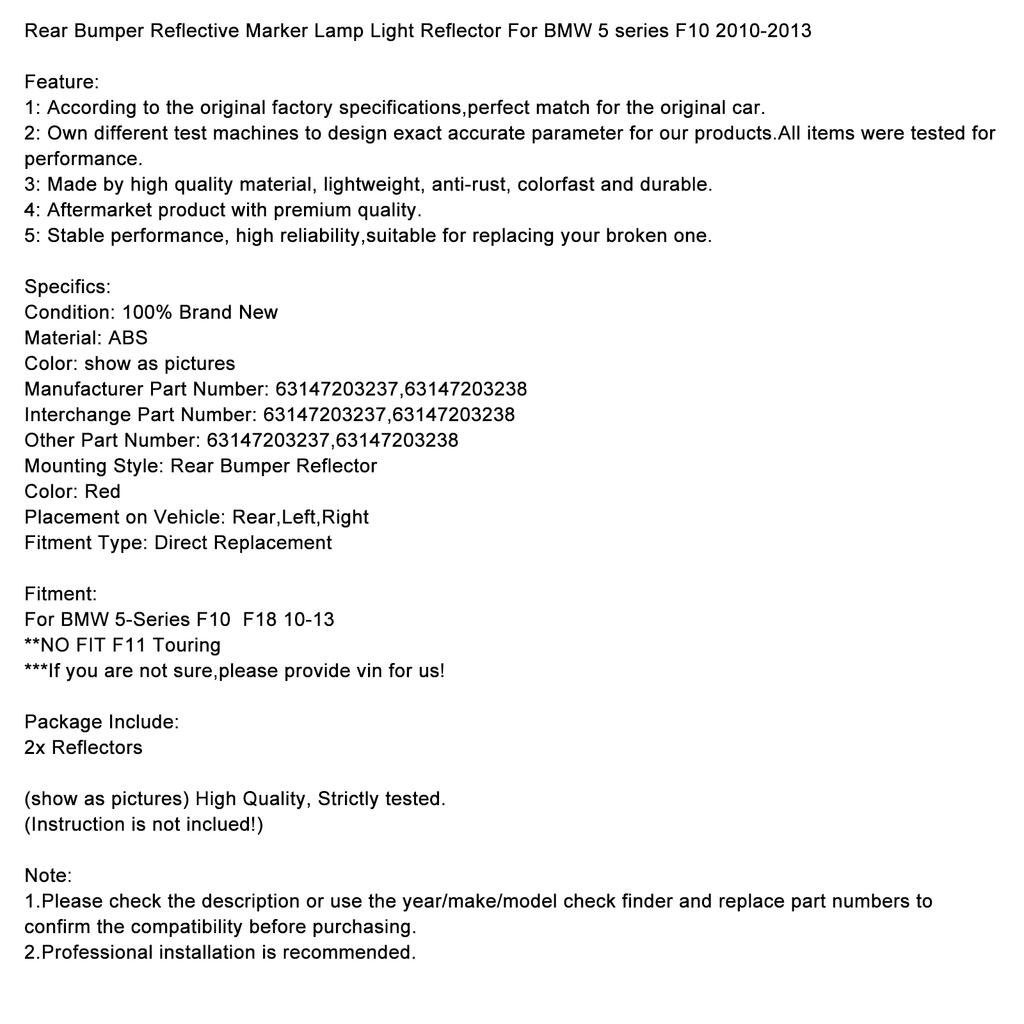 Heck Nebelscheinwerfer Licht Heckstoßfänger Reflektor Paar Für BMW 5er F10/F18 10-13