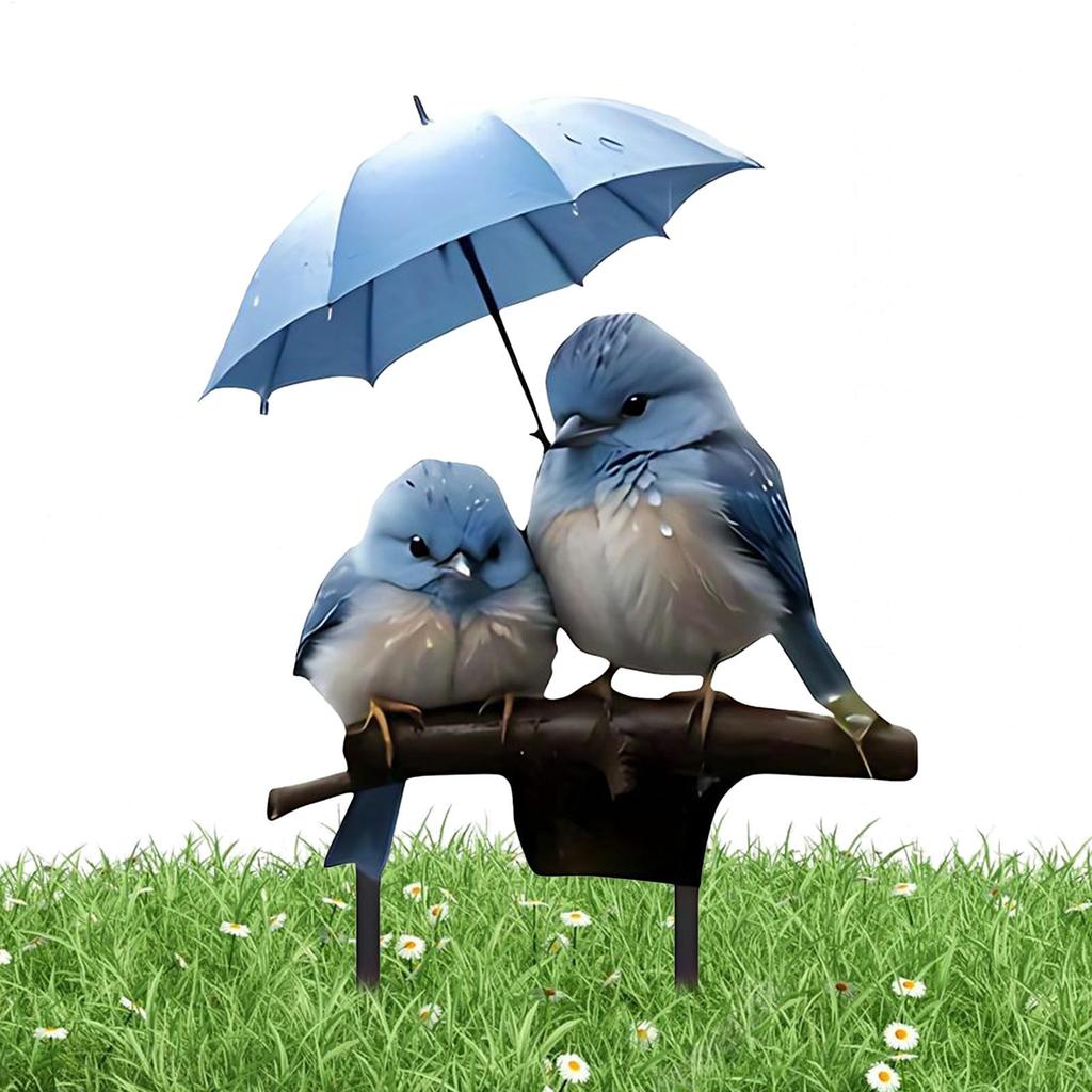 Fairy Garden Stakes 2D Acrylic Blue Bird with Umbrella Decorative Stakes for Outdoor Garden Yard Home Decorations