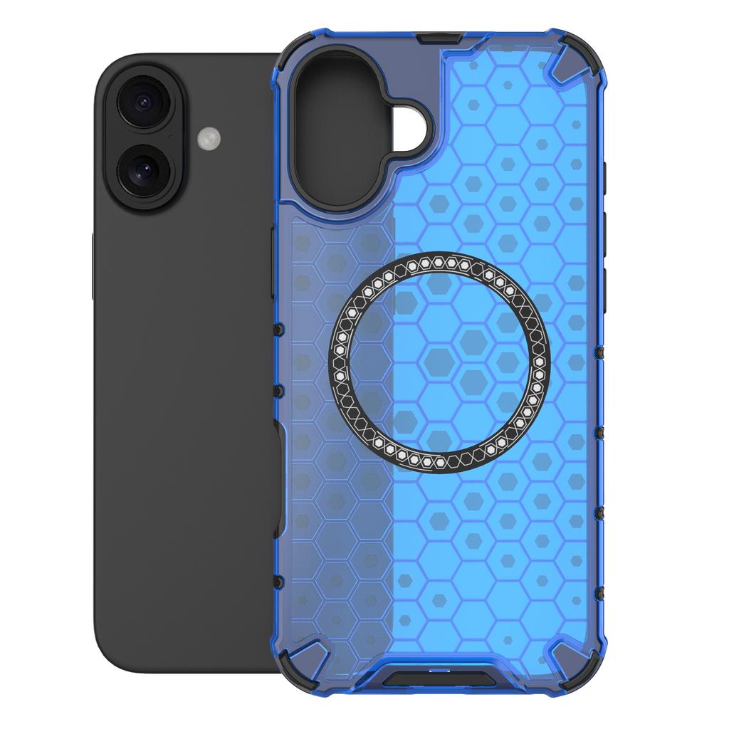 For iPhone 16 Plus Magnetic Phone Case Honeycomb TPU+PC Hybrid Cover