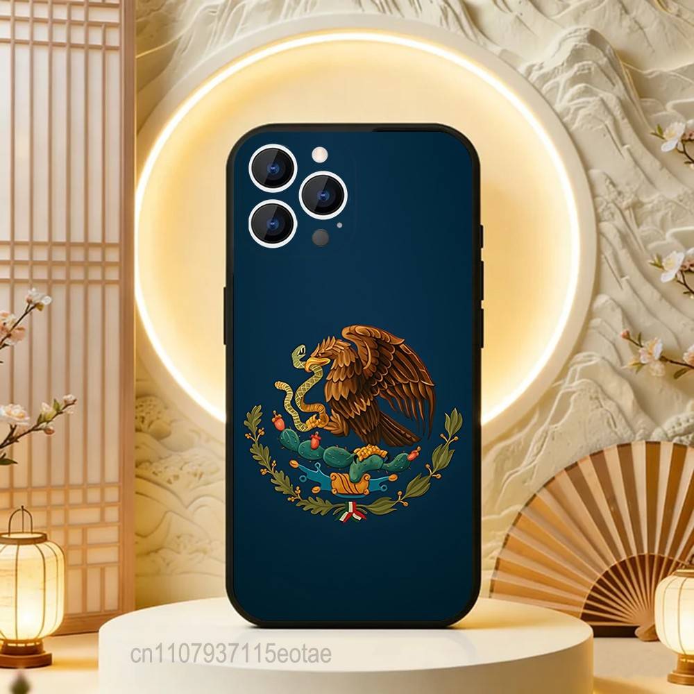 Mexico National Emblem Flag Phone Case For iPhone 17,16,15,14,13,12,11,Pro,Max,Plus,E,Air,Mini Protective Black Cover