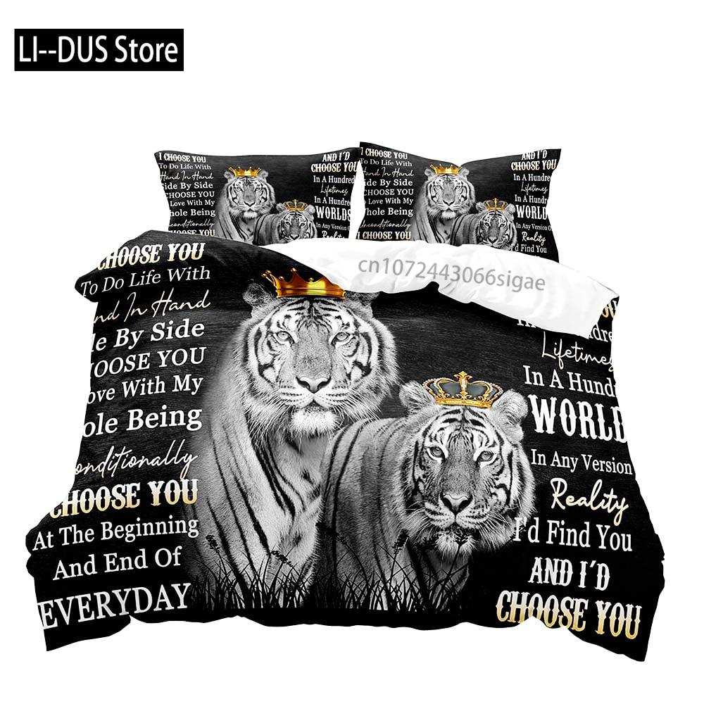 3PCS Lion King & Queen Bedding Set African Safari Animal Black Bedding Comforter Cover Bedroom Decor for Couples Full Size