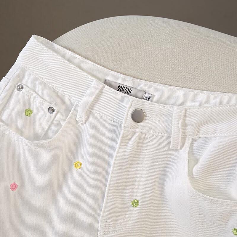 She Pool Women's Floral Embroidered High-Waisted Straight Leg Jeans