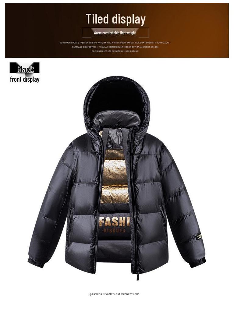 Men's and Women's Black Gold Thickened Down Jacket - Short Style for Autumn and Winter