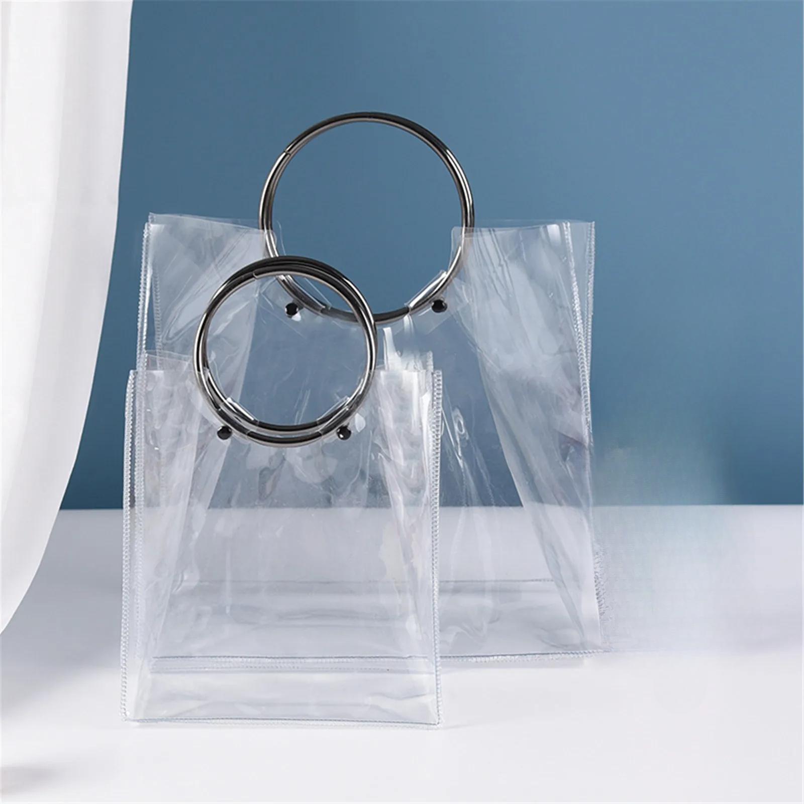

Прозрачная сумка из ПВХ с металлической круглой ручкой, сумки для покупок на открытом воздухе, подарочные сумки для цветов и конфет small серый