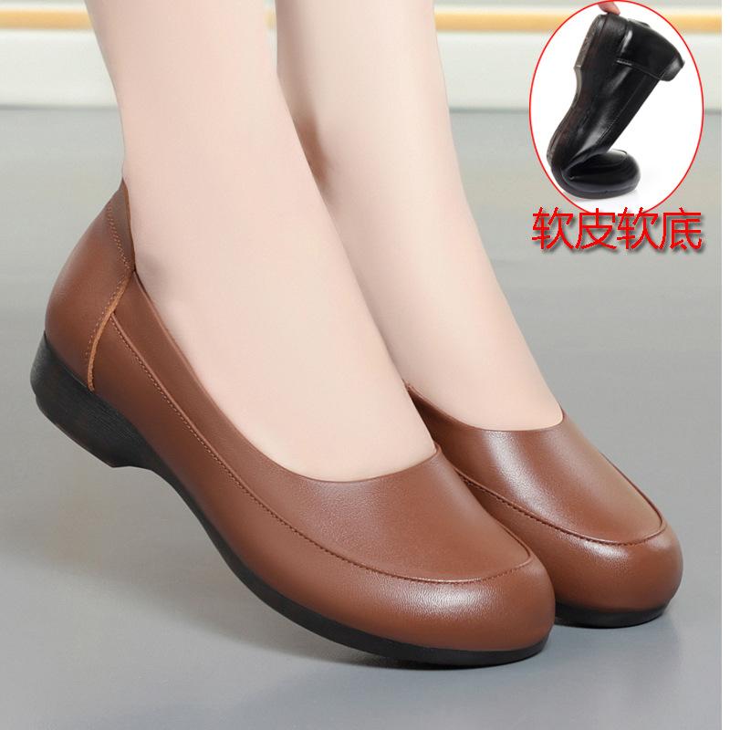 Fashion Genuine Leather Women's Shallow Mouth Single Shoes Women Pumps Fashion Large Size Low Heels Cozy Soft Soles Loafers Casual Shoes