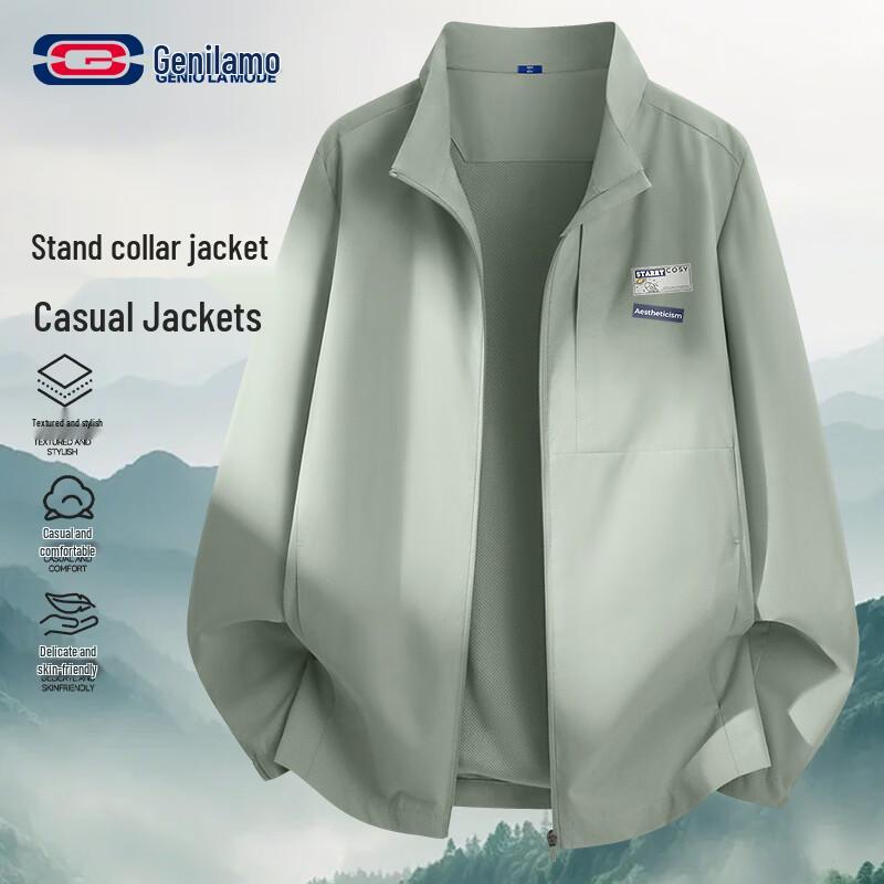 GENIOLAMODE Men s Casual Stand Collar Jacket M