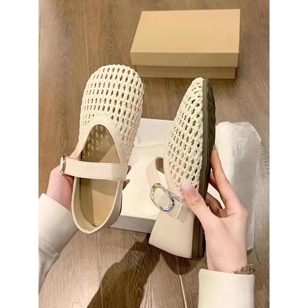 Mary Jane single shoes children's new summer hollow mesh woven fishing net shoe size bag head sandals