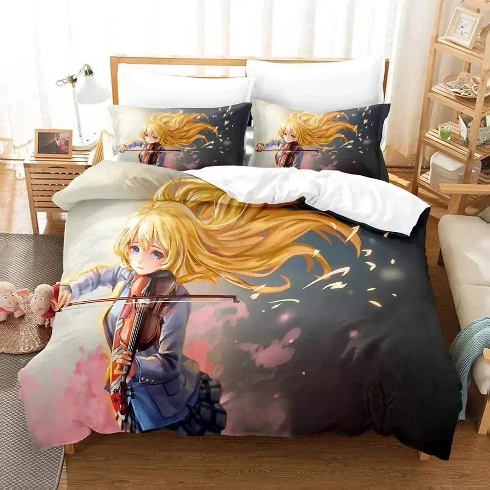 Anime Your Lie in April Bedding Set Duvet Cover Bed Set Quilt Cover Pillowcase Comforter king Queen Size Boys Adult Bedding Set