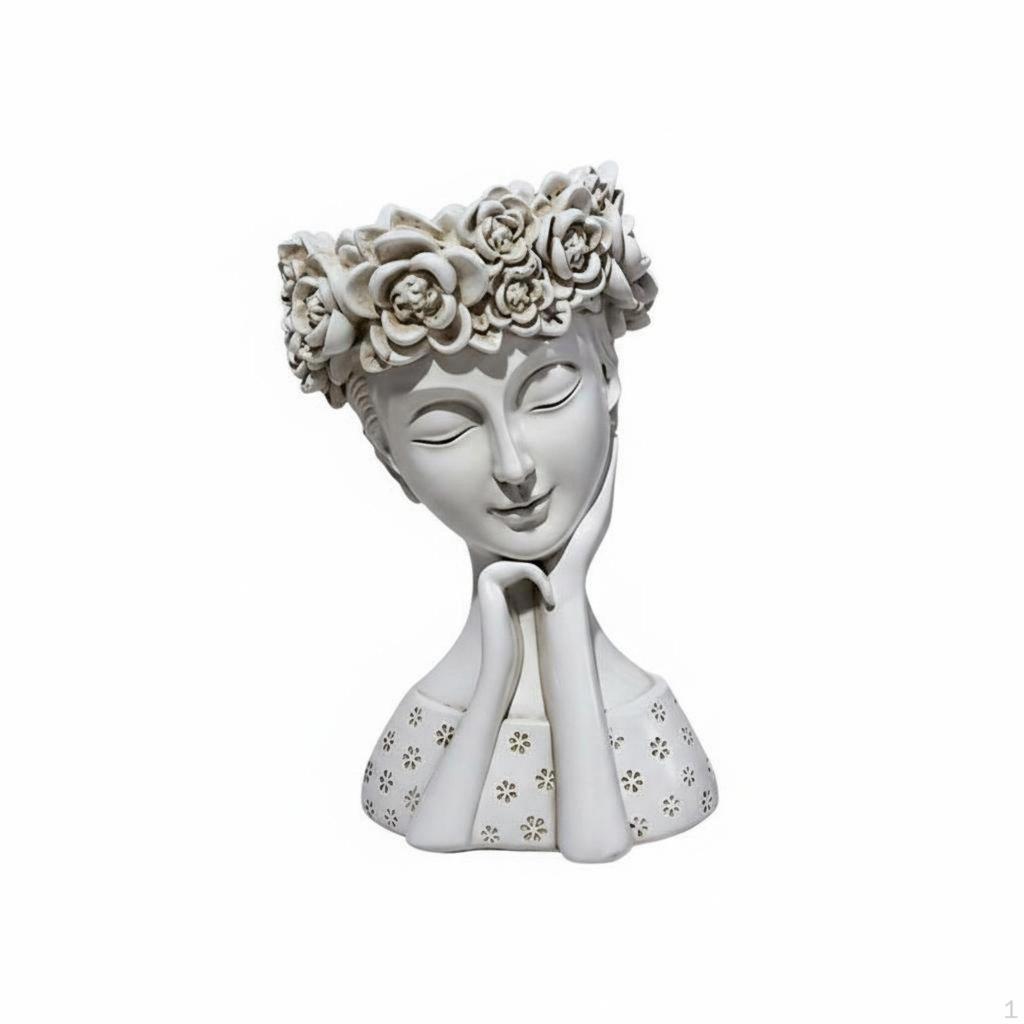 Resin Head Planter Cute Design Girl Bust Artistic Sculpture Lady Flower Pot for