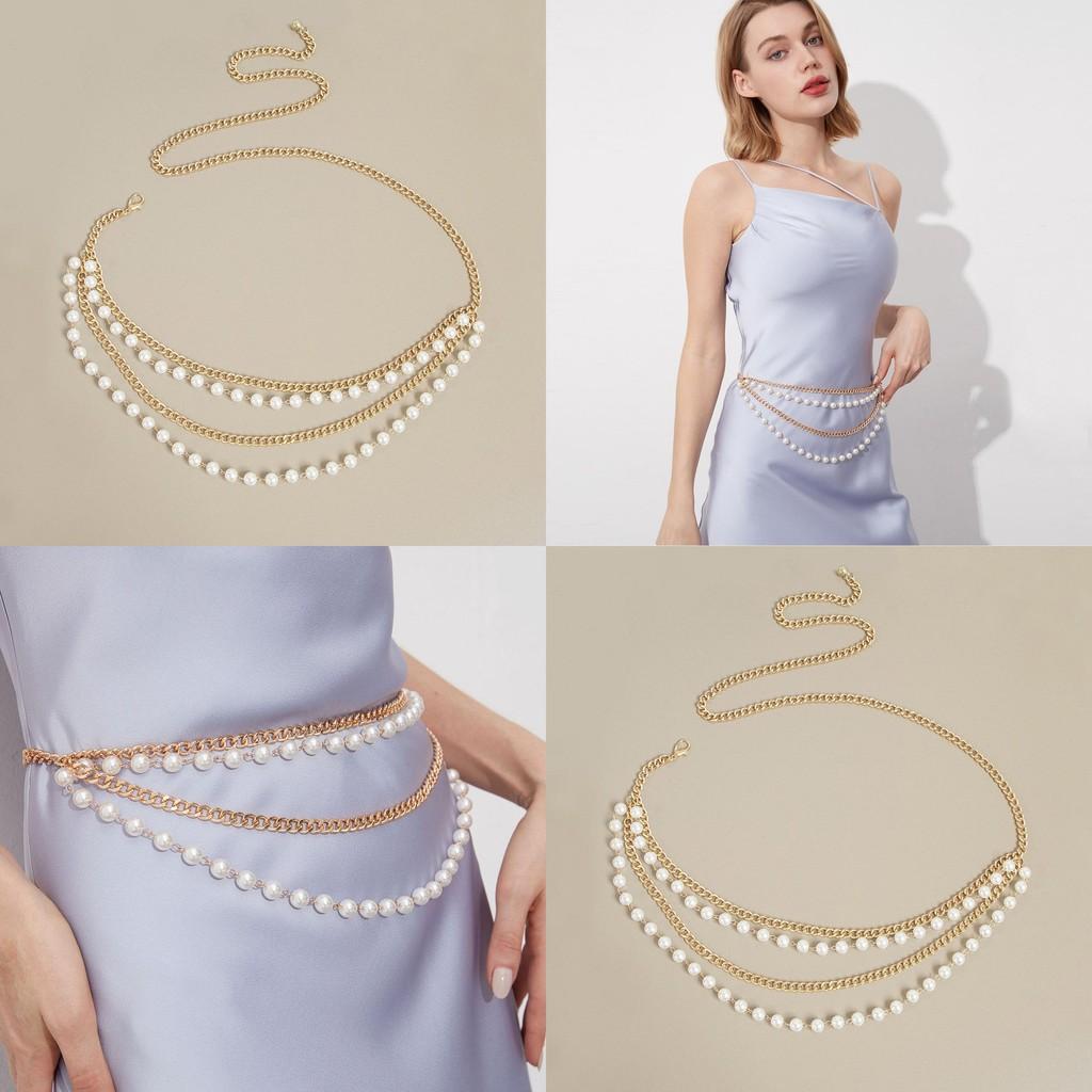 Womens Pearl Double Layer Gold Waist Chain With Hook Closure For Summer Elegant Fashion