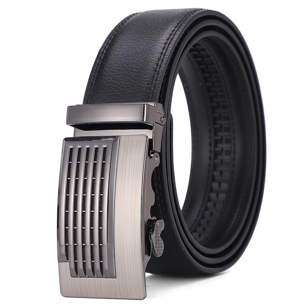 

Men s Fashion Wide Waistband Belt with Automatic Buckle - Two-Layer Cowhide Business Style, Versatile and Durable 110 cm коричневий