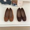 2025 Winter New Round Head Suede Soft Sole Soft Sole Versatile Doudou Bow Commuter Women's Single Shoes