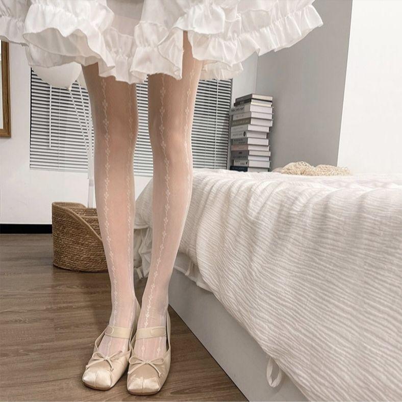 Жапон стиліндегі тік жолақты гүлді колготкилер әмбебап колготки қызтеңіздік жұқа қара колготкилер сексуалды қара жібек