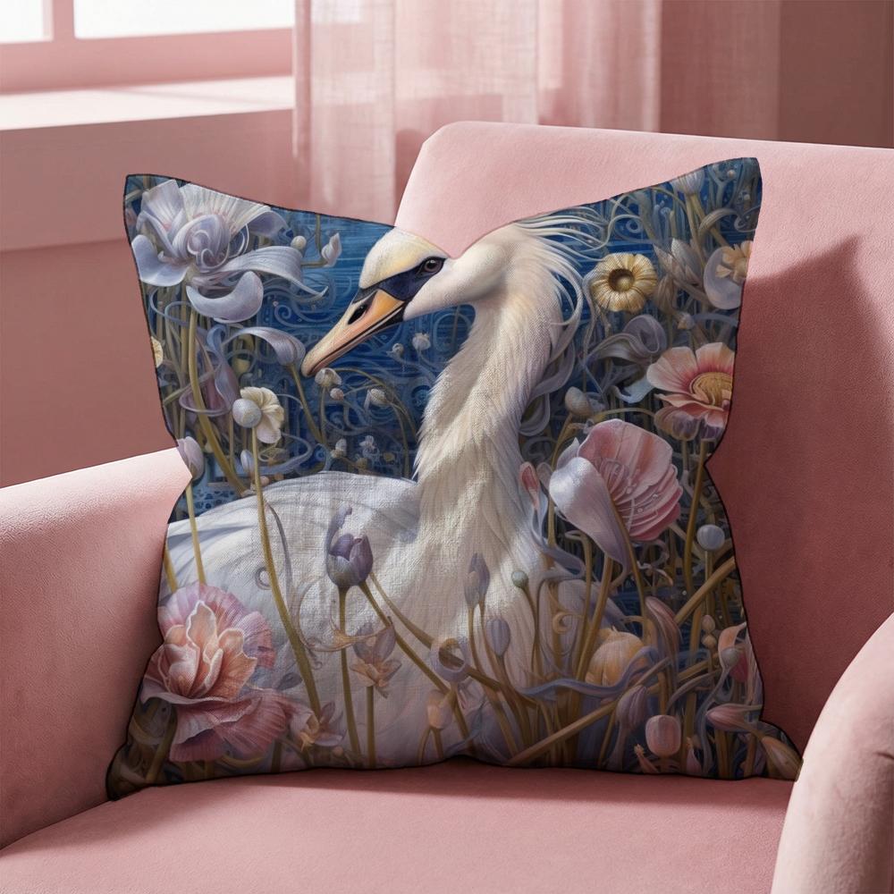 Elegant Swan Floral Cushion Cover Multi-Scene Pillow Cover for Home & Car - Reversible, Soft & Durable for Daily Use