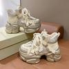 Glitter Platform Dad Sneakers for Women Autumn Winter Thick Sole Elevator Chunky Sneakers Sweet Cool Style Lace-Up Tennis Shoes