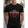 European Sizes The Offspring Graphic T-shirt | Dark Blue Crew Neck with Bold White Text & Red Flame-Like Skull Motif, Stylish Casual Tee for Men