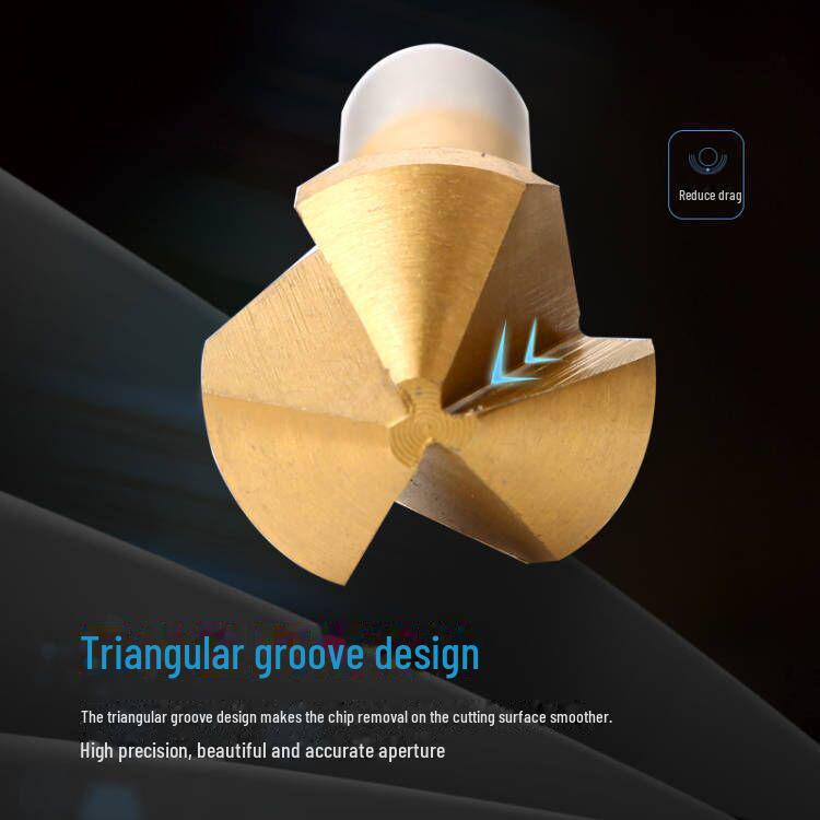 6-Piece 90° Titanium-Plated Three-Blade Chamfering Drill Set for Woodworking