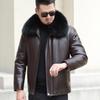 Leather Jacket for Men's Genuine Leather 90 White Duck Down Jacket for Men's Lapel Leather Jacket for Middle-aged Men's Winter New Warm Men's Jacket