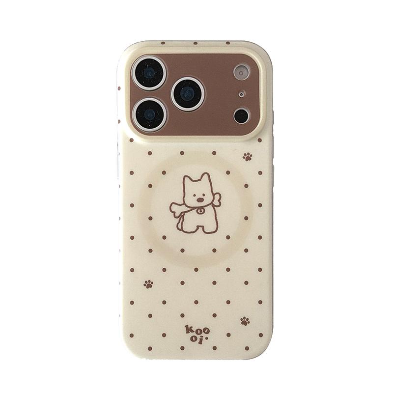 

Ins Brown Circular Dots Line Puppy Dog IMD Phone Case For iPhone 17 Pro Max 16 15 14 13 Cute Back Cover For Magsafe Cases iPhone 13
