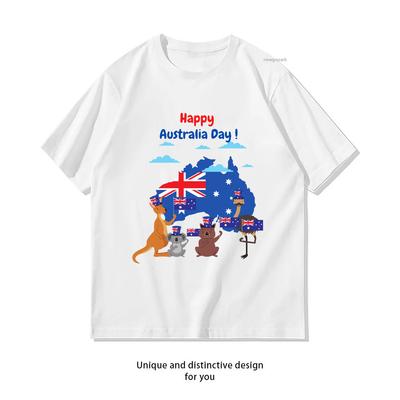 Happy Australia Day Funny Animals Red and Blue Letters Classic TShirt Women Unisex Casual Cotton Graphic T Shirts Creative