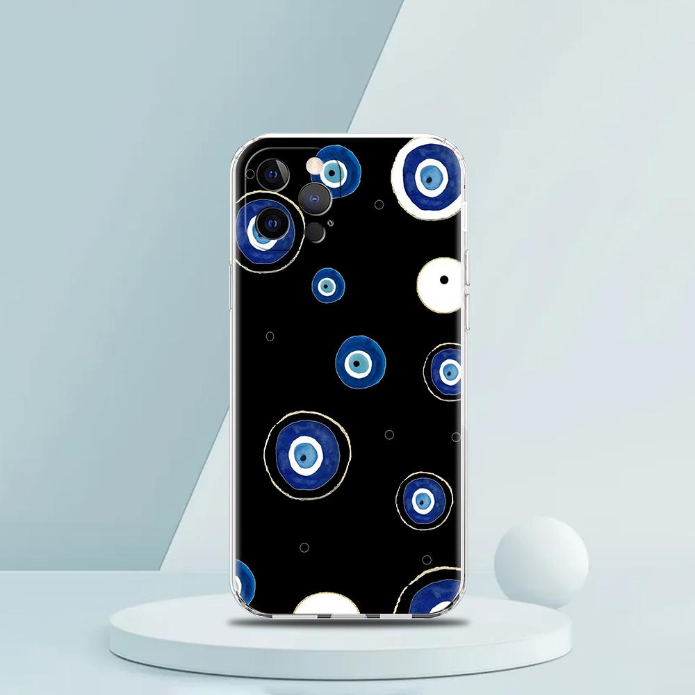 For iPhone 15 16 14 13 12 Mini 11 Pro Max XS X XR SE 7 8 Plus Silicone Clear Cover Blue Eye Art Luxury Phone Case