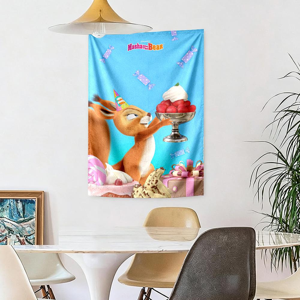 Masha Bear Wall Decor Tapestry Art For Pet Memorial Birthdaywedding Party Backdrop Family Gift