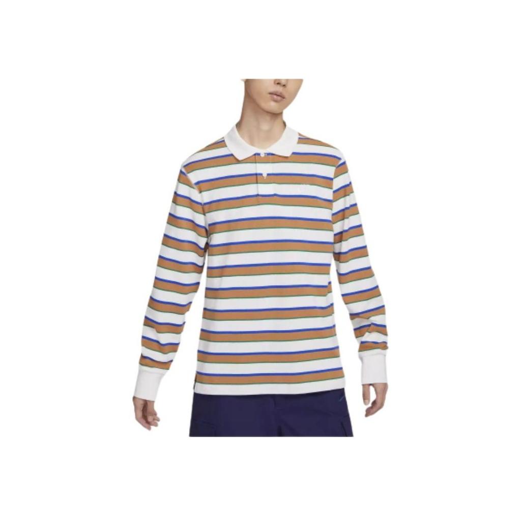 Nike Club Gestreiftes Outdoor Freizeit Langarm Poloshirt Herren Oberteile Leinen Weiß FZ0824-133