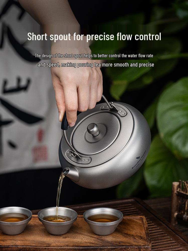Essential 600ML Pure Titanium Tea Kettle with Anti-Scald Silicone Handle for Outdoor Camping.