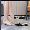 Summer Slippers Women's Fashion Beaded Mules Shoes  New Comfortable Medium Heel Thick  Pointed Sandals