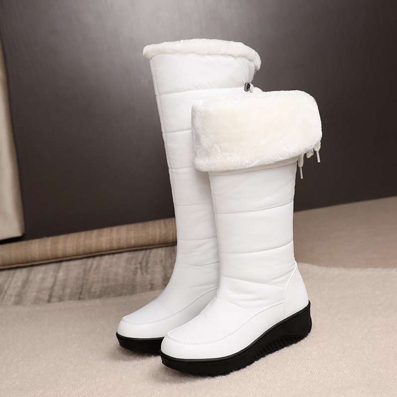 Krazing Pot PU Down Boots Cold-resistant Winter Shoes Med Heels Size 44 Super Size Snow Boots Round Toe Keep Warm Thigh High Boots