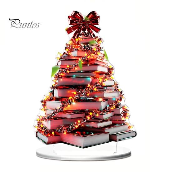 Seasonal Shelf Decorations Cartoon Christmas Coffee Cup House Ornaments, 2D Acrylic Tree Tabletop Cute Holiday Home Accents Decor, Mini Decor for Desk