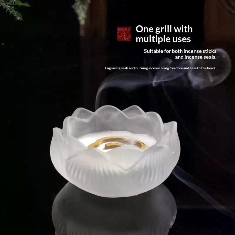 Creative Crystal Glass Lotus Incense Holder Home Decor Indoor Fragrance Stick Burner Smudging Ceremony Tea Ceremony Zen Ornament