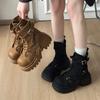 Thick-soled Canvas Big-headed Martin Boots Women's Autumn and Winter New Medium Tube Short Boots Small High-heeled Locomotive Boots