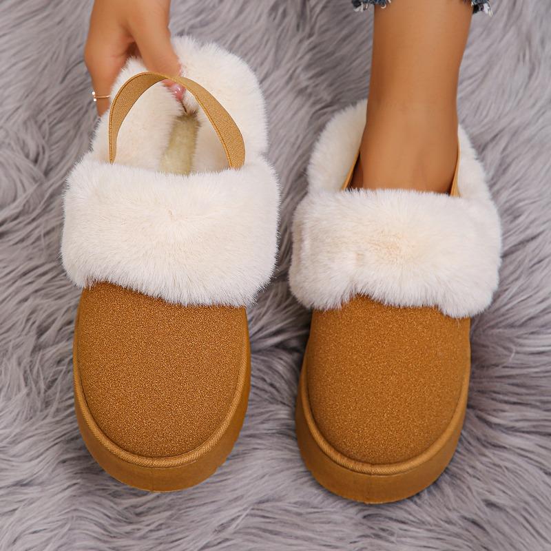 Thick-soled fluffy snow boots slippers women's new fashion outer wear one-pedal bag head velvet thermal cotton shoes women