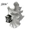 Resin Night Lights for Patio Halloween Ghost Messenger Figurine, Witch Statue with Lantern, Waterproof Indoor Outdoor Whimsical Party Decor
