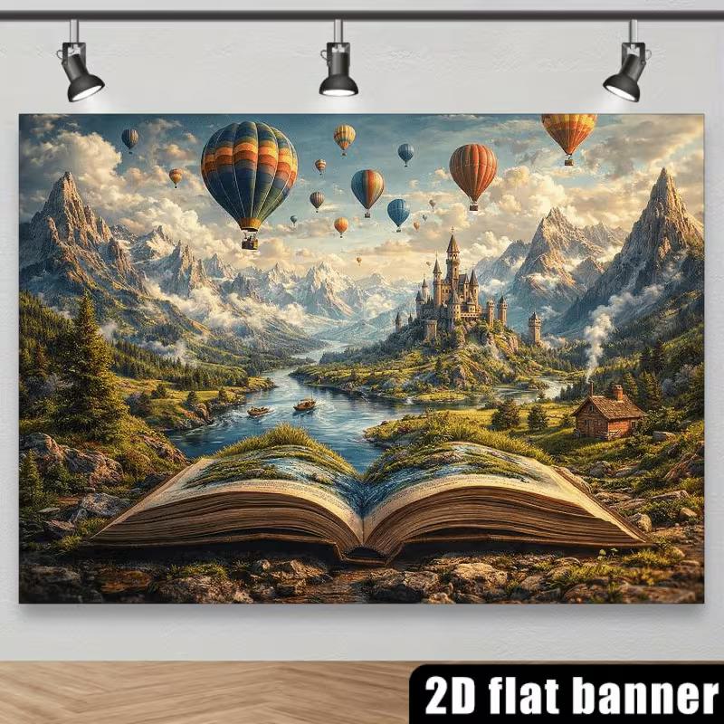 2D Enchanted Book & Hot Air Balloon Backdrop for Studio & Fantasy Celebrations