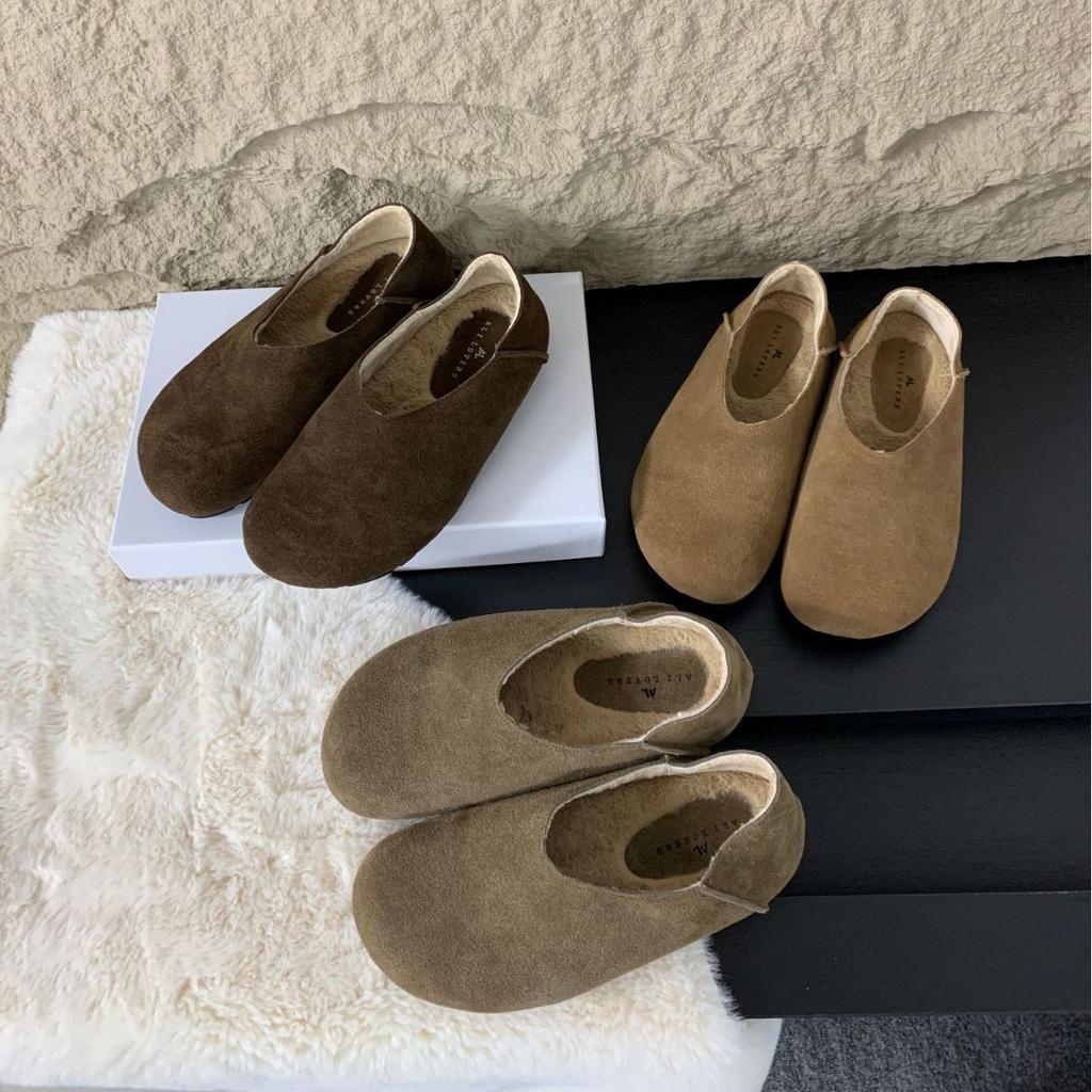 2025 new shallow mouth warm fluff cotton ladyshoes women wear outside winter wear inside one pedal lazy single shoes