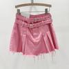 Rosa jugendlicher Denim-Minirock, hoch tailliert, figurbetont, neuer Frühling/Sommer, Academy Gal, A-Linie, Falten, Bleistiftrock