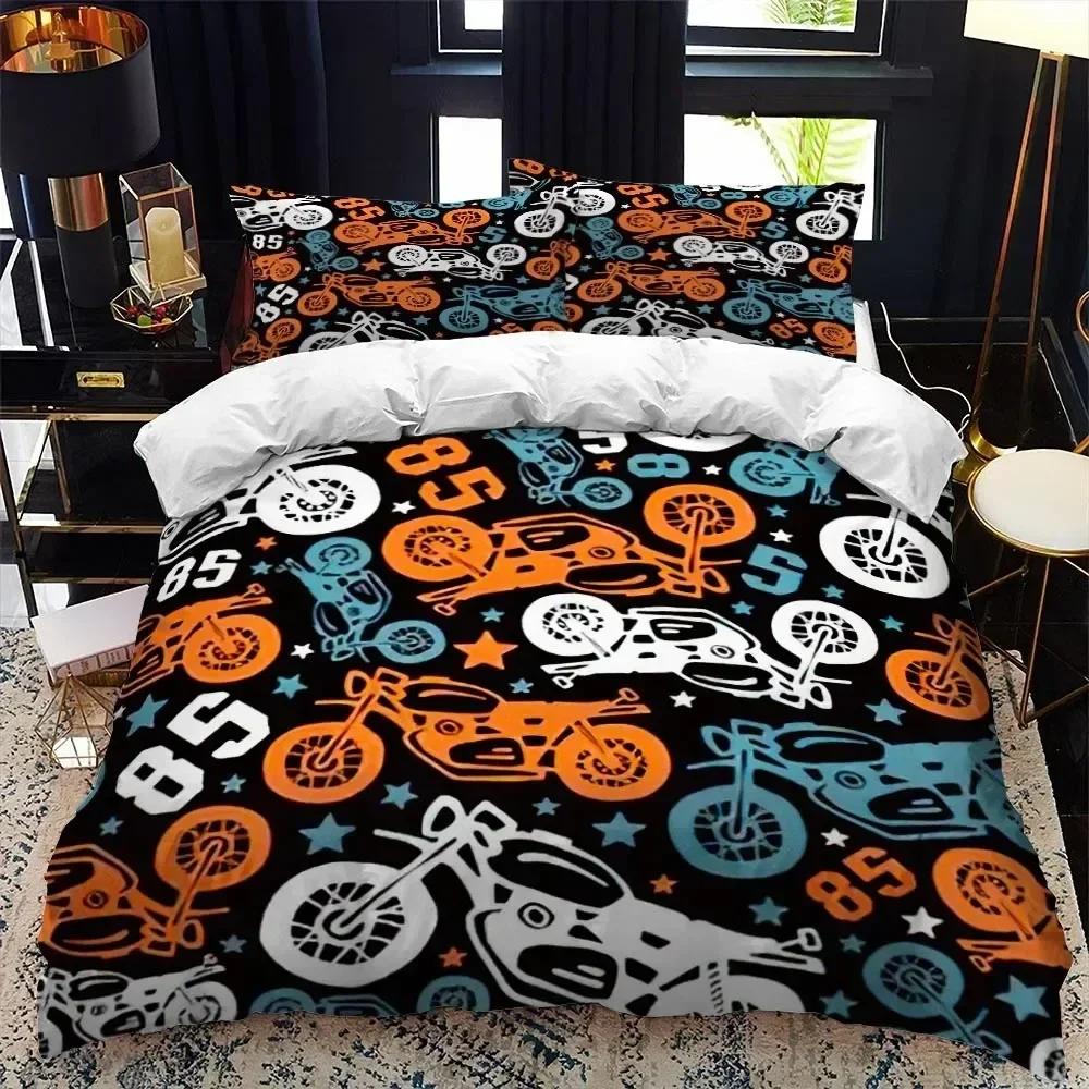 Motorcycle Rider Bed Duvet Cover Set Queen Calico Twin Size Comforter Cover Bedding Set Single King Soft Polyester Quilt Cover
