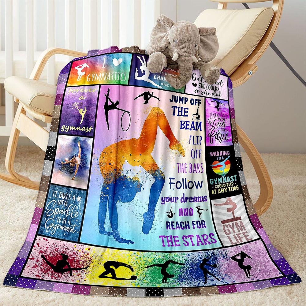 Gymnastics Word Cloud Art Blankets Are Suitable for Living Rooms, Bedrooms, Camping, and Other Places, Making Them an Ideal Choice for Gifts.