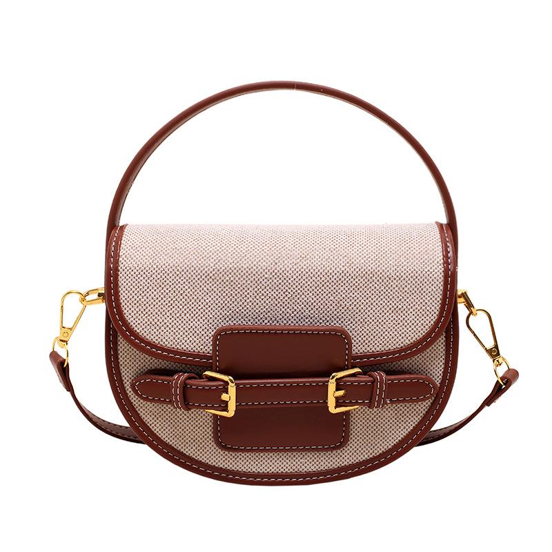 Contrasting color saddle bag women's 2026 summer new fashion popular portable small square bag shoulder messenger bag