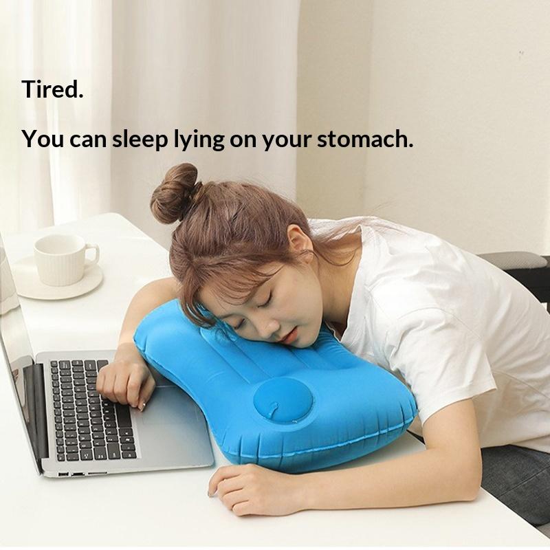 Ultralight Inflatable Pillow Flocking Neck Ergonomic PVC for Office Nap Outdoor Camping Travel Backpacking