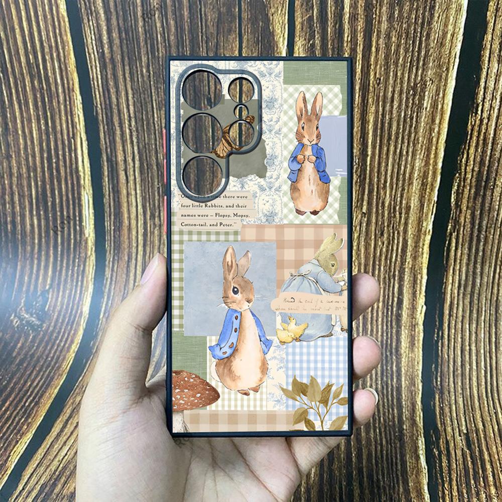 

Cute P-Peter Rabbits Phone Case For Samsung S25 Ultra S23 S24 Fe S21 S22 Plus S23 Fe S24 Ultra S21 Fe Matte Cover Samsung S24