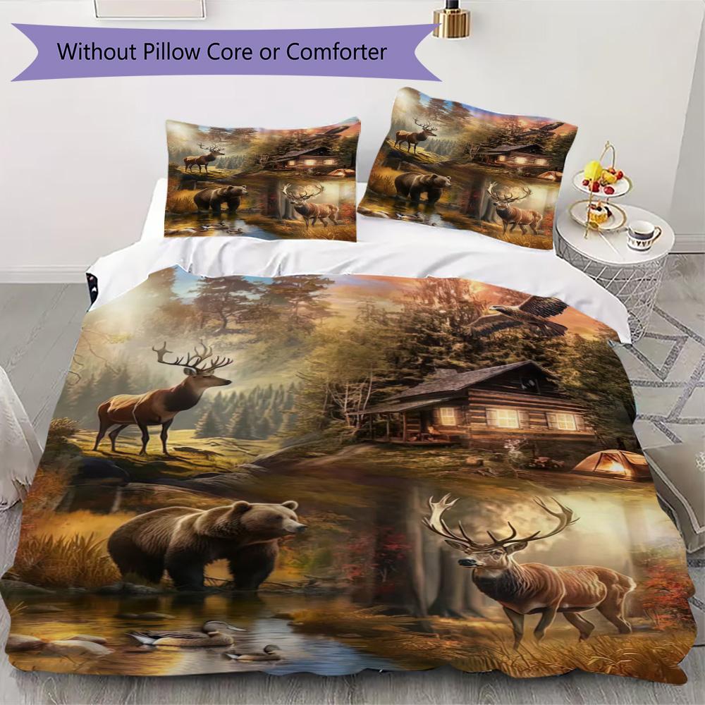 Forest Lodge Wildlife Scene Home Decoration Soft Printed Sofa Cover Blanket Bedding Down Pillowcase Duvet Cover Without Core A7