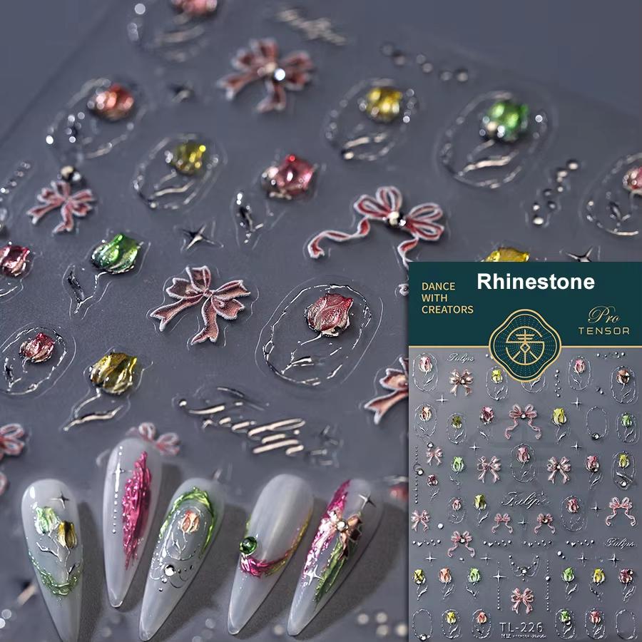 5D Sparkle Clear Diamonds Colorful Thin Little Bow Tie Bowknot Adhesive Nail Art Stickers Decals Manicure Ornaments Suppliers