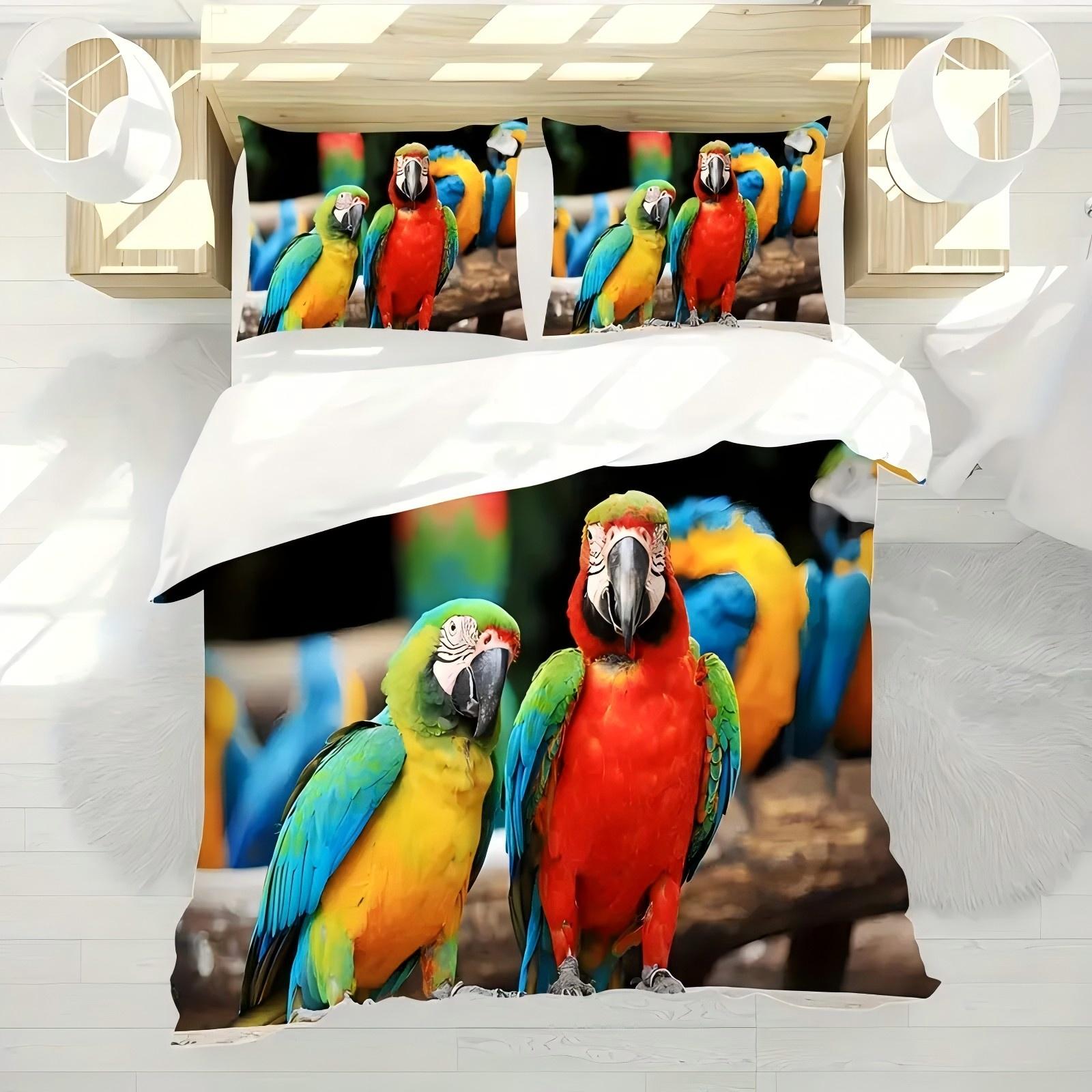 

Two Colorful Parrots Pattern 3D Printed Quilt Cover Set Bird Themed Luxury Duvet Cover Soft Comfortable Polyester Bedding Set 135x200cm 2pcs