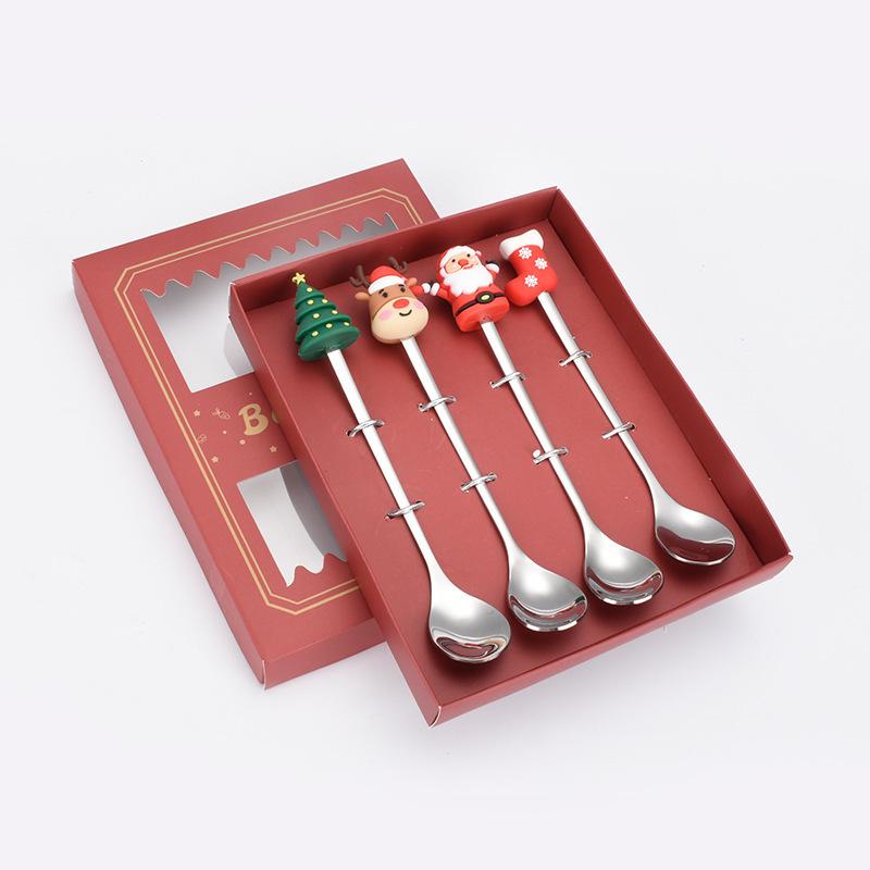 Cartoon Christmas Tree Stainless Steel Dessert Cutlery Set: Cute Fruit Fork & Spoon Gift