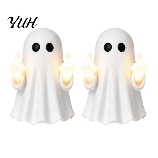 Wiederaufladbare Nachttischlampe 2 Stück Lustige Mittelfinger Geist Nachtlicht, Harz Wandbehang Gruselige Schlafzimmerdeko Lampe, Halloween Licht für Spiel