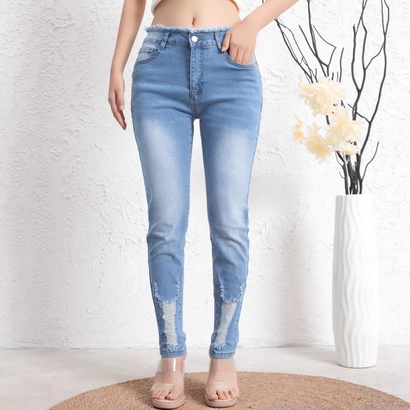 

Women s Jeans Stretch American Style Fashion Light Blue With Holes All-match Pants Suitable All Seasons XL светло-синий